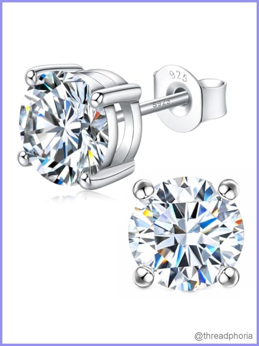 Moissanite Stud Earrings 925 Sterling Silver 18K White Gold Plated
